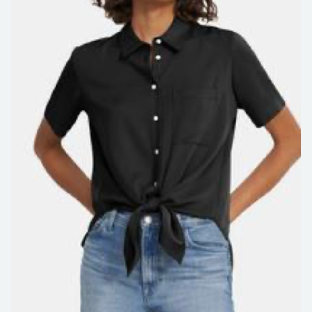 Theory Hekanina Cs Black Button Down Tie-Front Shirt. Sea Slub. Style 00124504 View 2